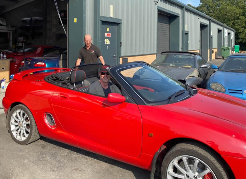 A happy Jeff with his beautiful looking 23 year old MGF leaving Rough Luck Racing.